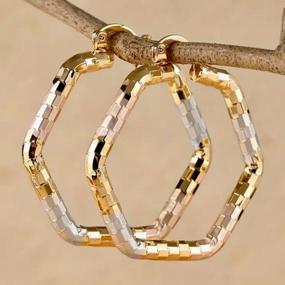 Two-Tone Texture Hoops - Picture 1 of 4